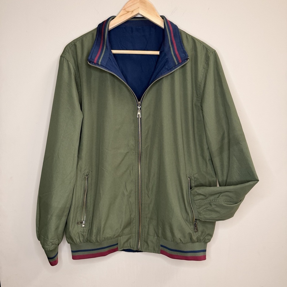men's navy blue and olive green reversible bomber jacket SZ-M gold tone zipper